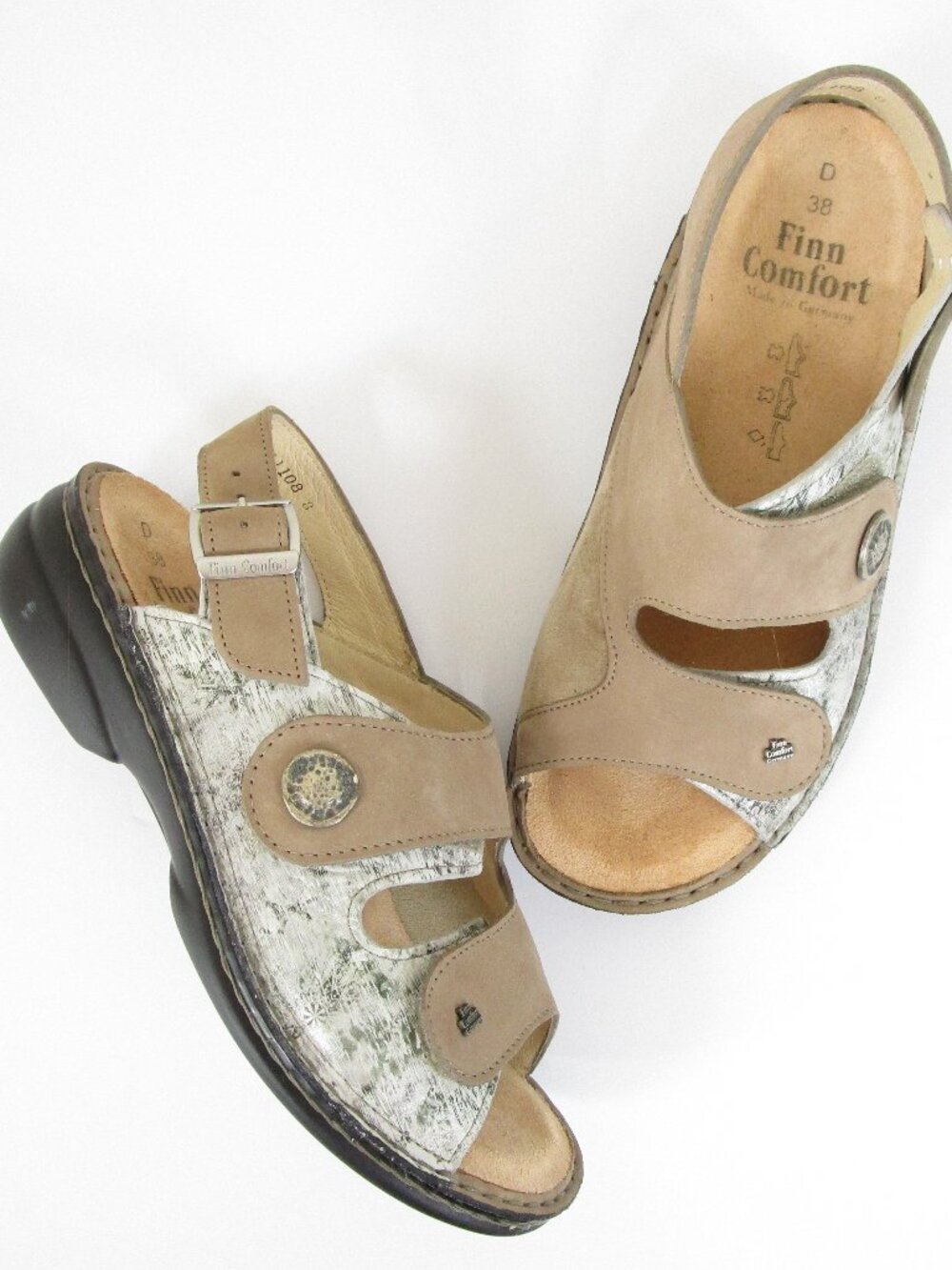 Finn Comfort Womens Silver Metallic Suede Gomera Sandals EU 38 US 7 7.5 Comfort